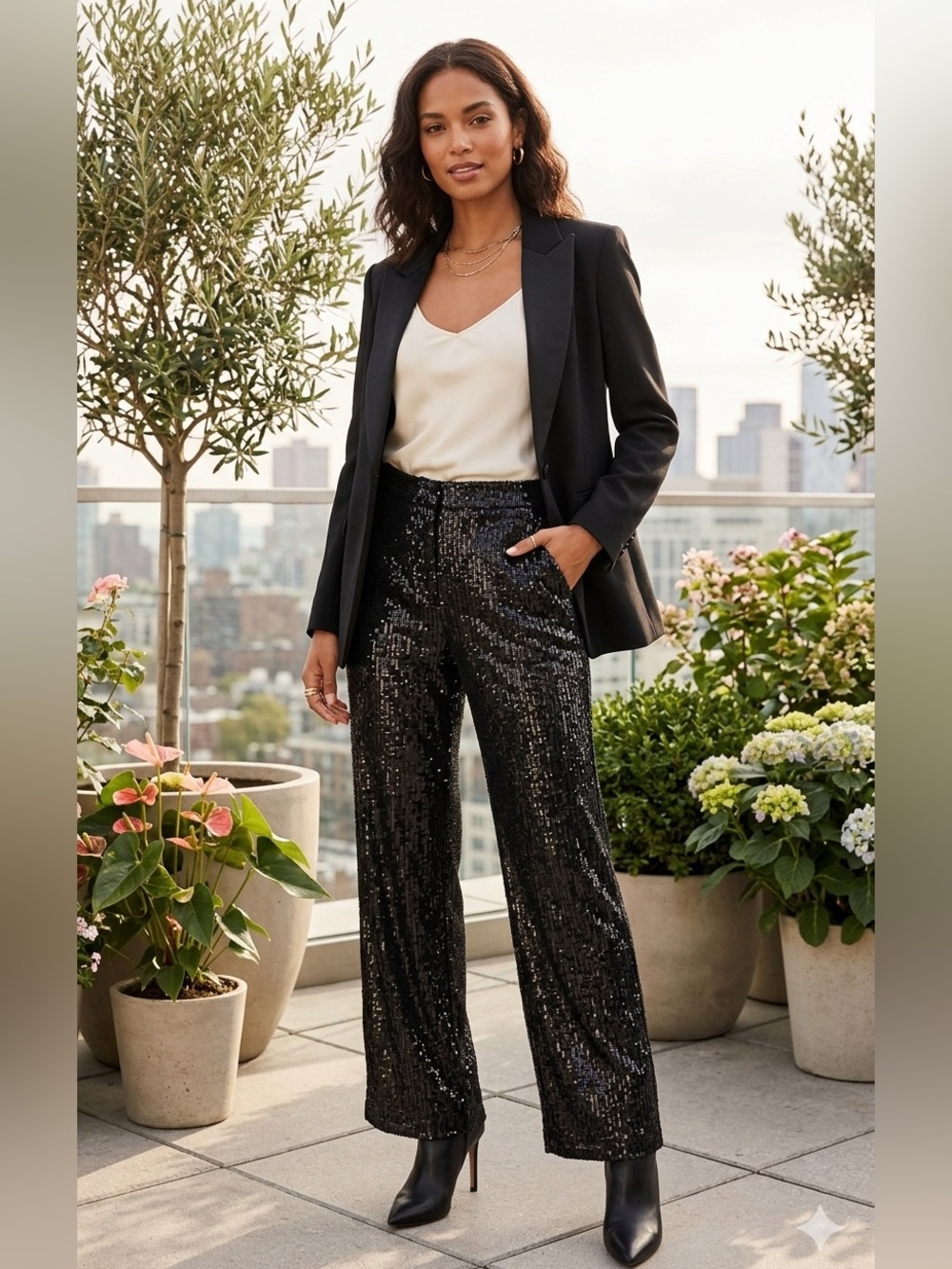 Banana Republic Black Sequin Wide Leg Pants